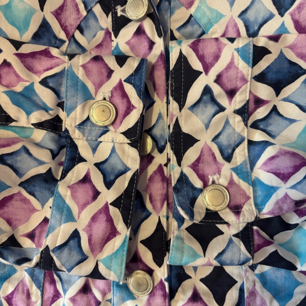 Christopher & Banks Jacket Button Front Pastel Diamond Print Cotton Size Medium - Picture 11 of 11